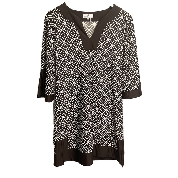 Jude Connally Women’s‎ Geometric Print V-neck Megan Dress Stretch Brown Small - Picture 1 of 4